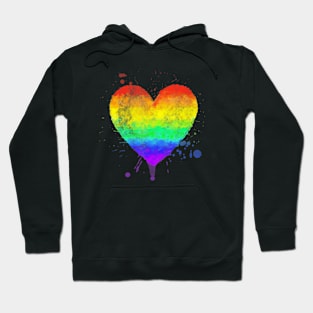 Faded Style Hand Drawn  Heart Gay Pride Paint Splash Hoodie